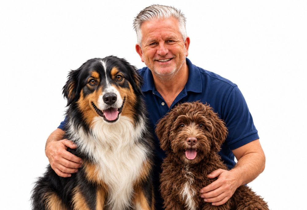 Graeme Marlow with Jasper and Maverick