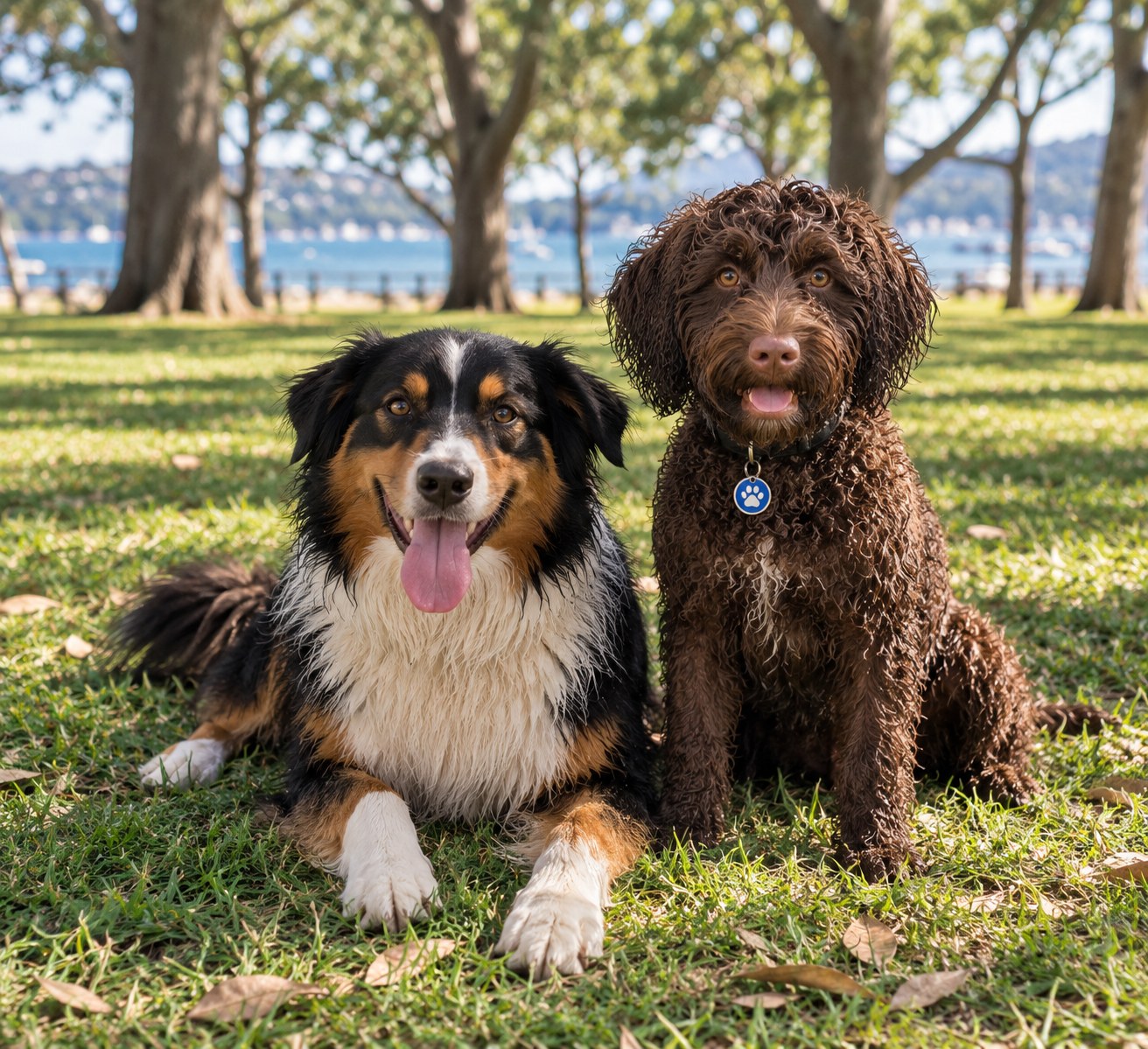 Jasper and Maverick in the park